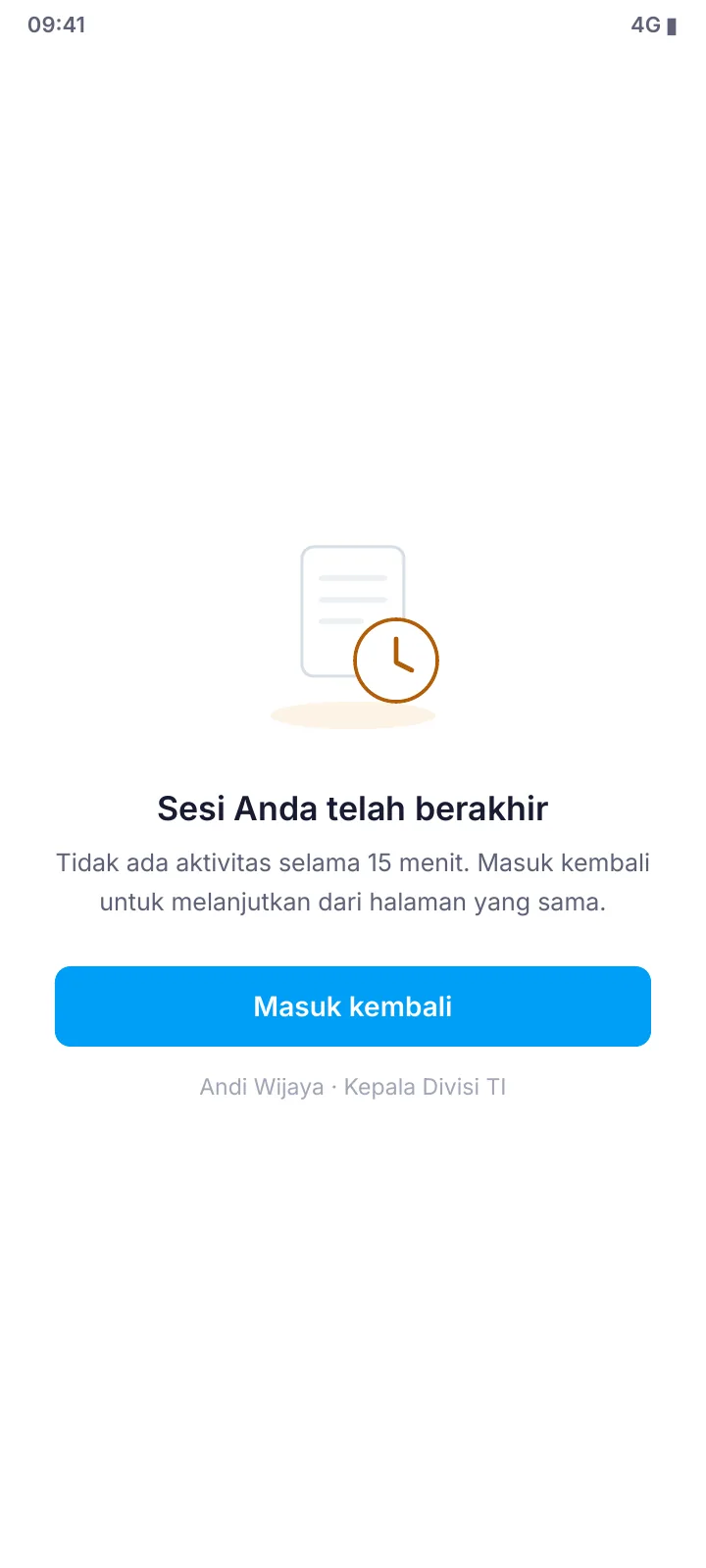 Layar mobile: Sesi berakhir