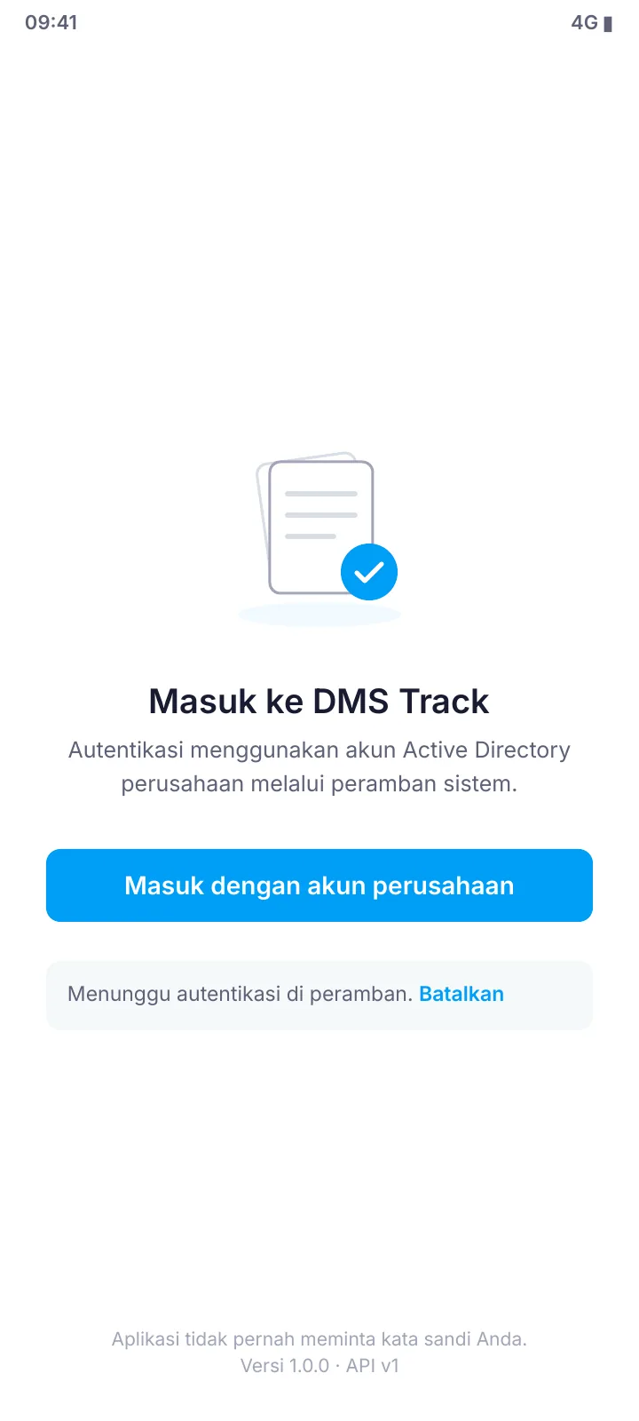 Layar mobile: Masuk lewat Active Directory