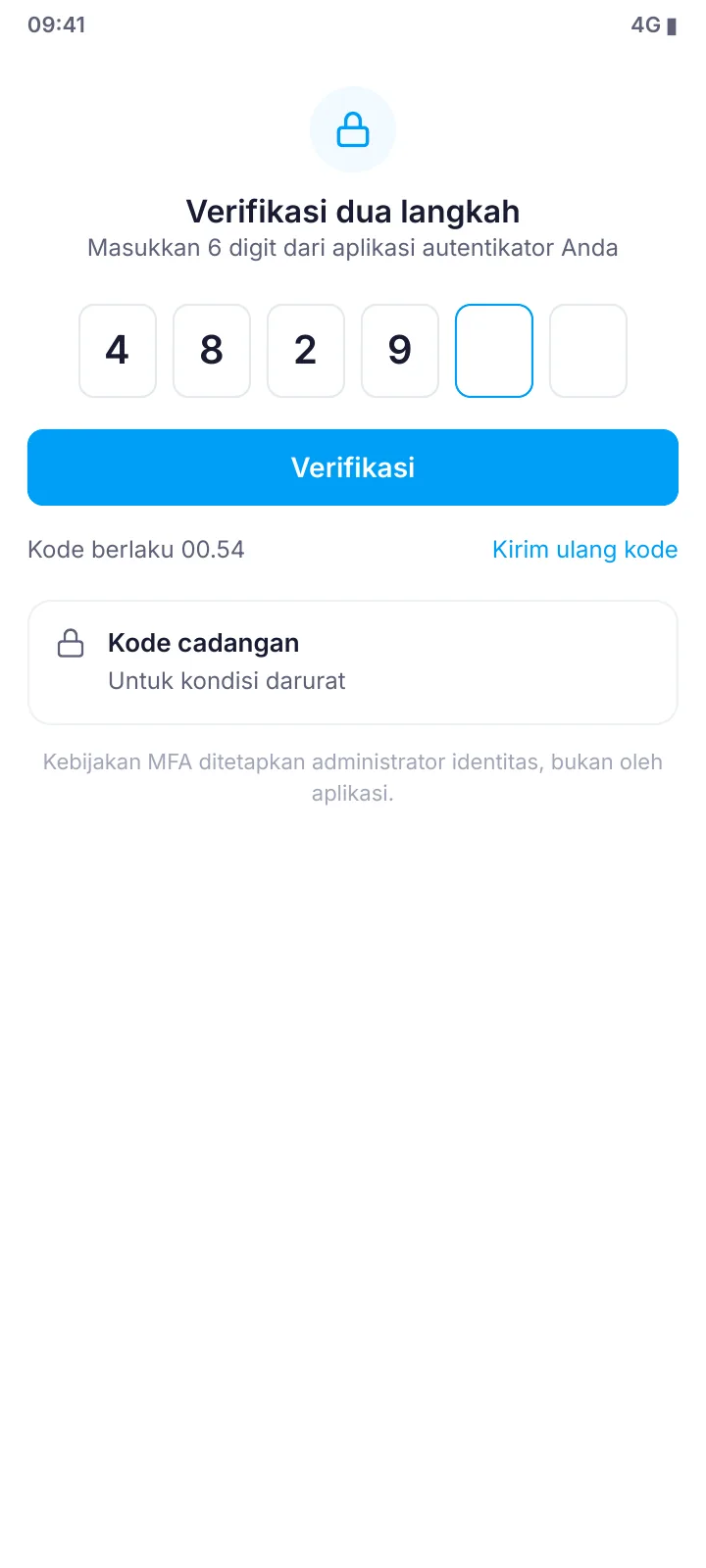 Layar mobile: Verifikasi dua langkah